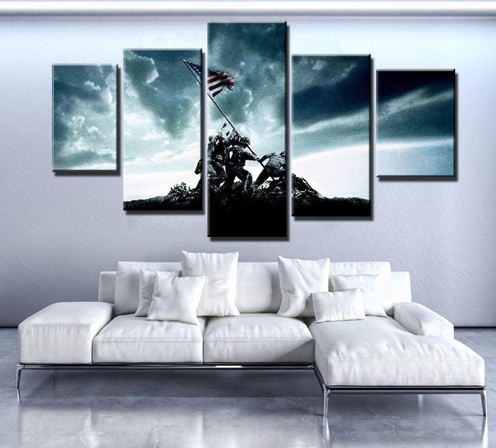 5 Panel Iwo Jima Raising Flag Canvas