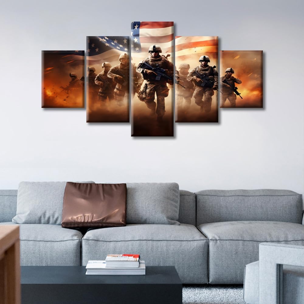 5 Panel American Soldiers War Canvas